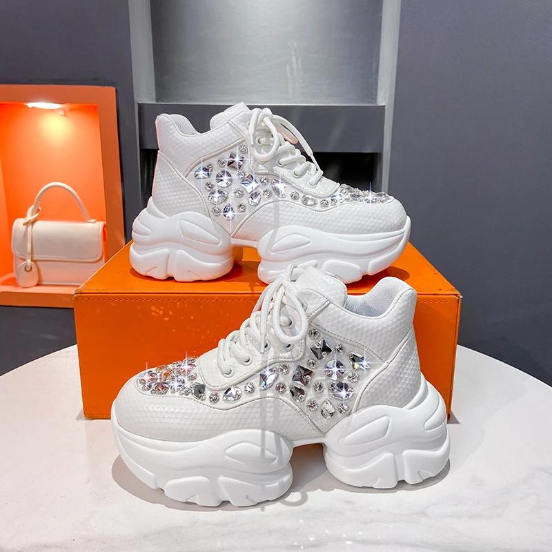 Spring Autumn New Sports High Quality Thick Soled Shoes For Women Fashion Diamond Inlaid Luxury Design Fashion Women'S Shoes