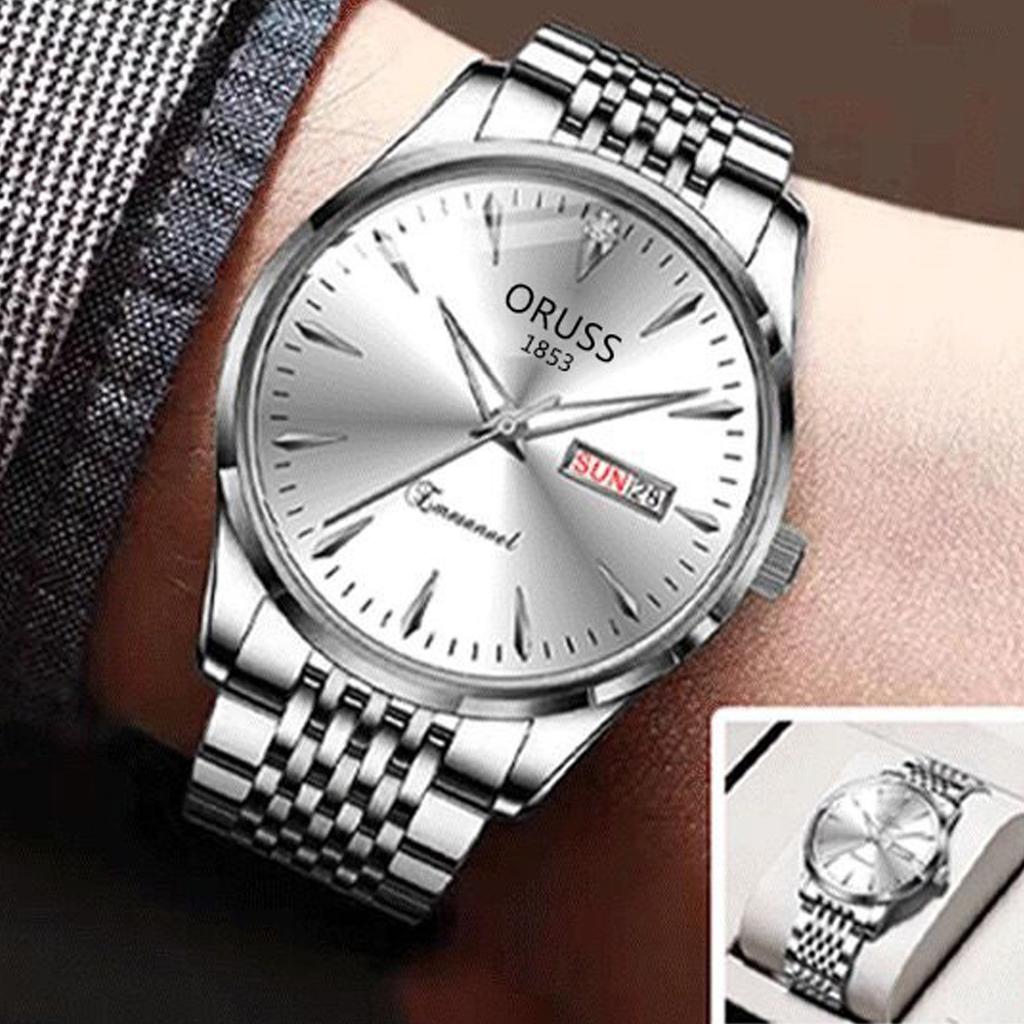 Men's Luminous Watch Large Dial Dual Calendar Automatic Movement Wristwatch for Business