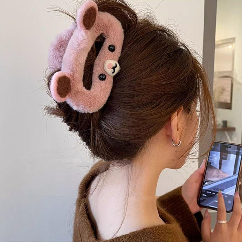 Acrylic Plush Cloud Hair Claw Cartoon Plush Bear Hair Clip Sweet Rabbit Ear Shark Clip  Wash Face