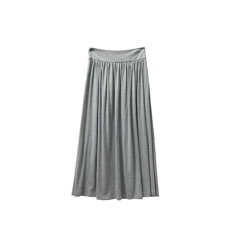 Elegant Gray Pleated High-Waist Maxi Skirt - A-line Spring Design