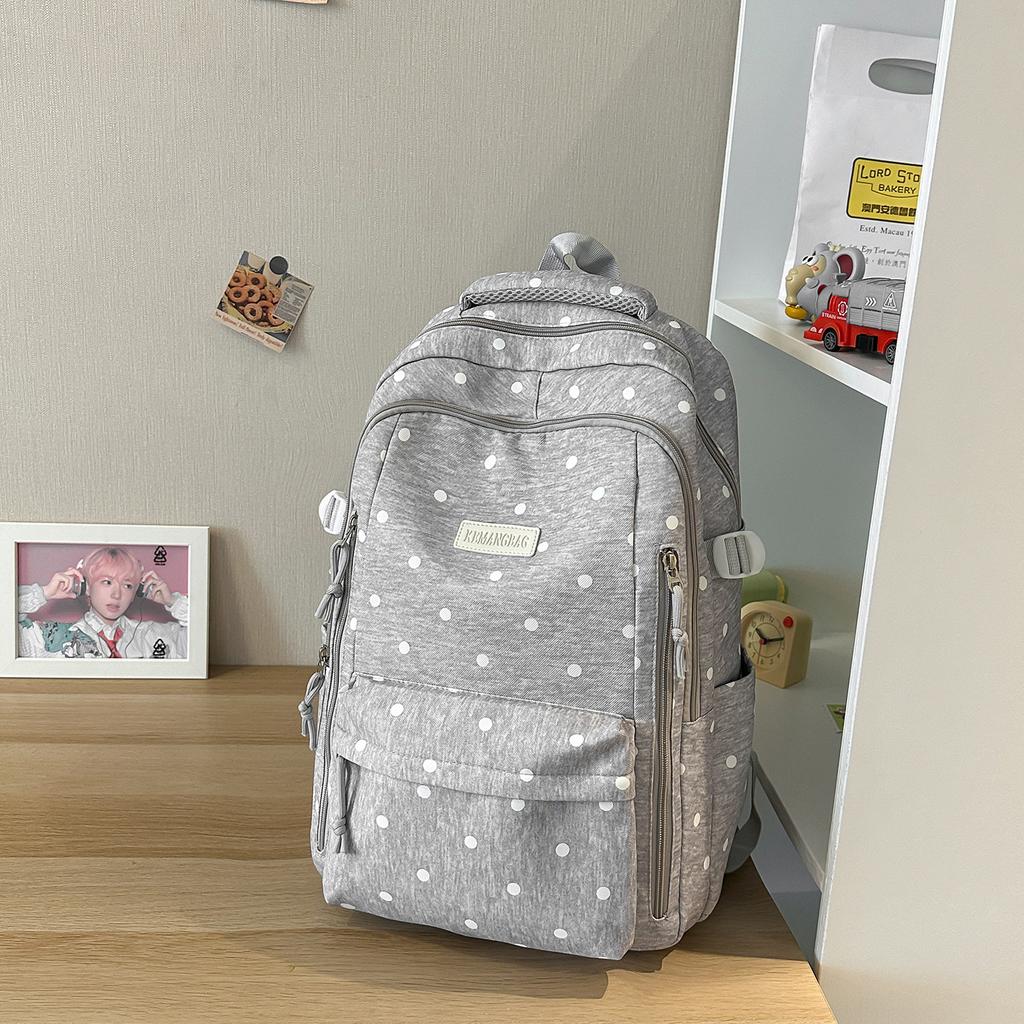 Schoolbag Schoolbag 1011 New Korean Version High Value Large Capacity Backpack Junior High School High School Travel Polka Dot Backpack