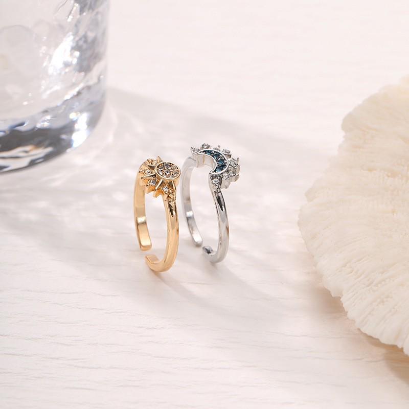 Sun & Moon Stackable Rings: Elegant European Design with Inlaid Diamonds for Women
