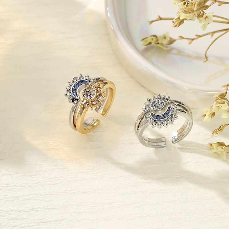

Sun & Moon Stackable Rings: Elegant European Design with Inlaid Diamonds for Women