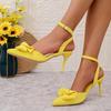 Fashion Bowtie Decor High Heels Sandals for Women Fashion Comfort Yellow Pointed Toe Sandals 2025 Summer Ankle Buckle Thin Heels Shoes