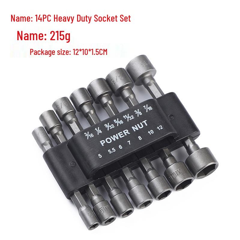 14PC/9PC Hex Shank Heavy Duty Socket Set for Metric & Imperial with Air Wrench & Magnetic-Free Nut Bolt Disassembly Tool