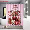 4Pcs Pink Valentine'S Day Romantic Highland Cow Print 180X180 Waterproof Shower Curtain Floor Mat Toilet Mat U-Shaped Mat