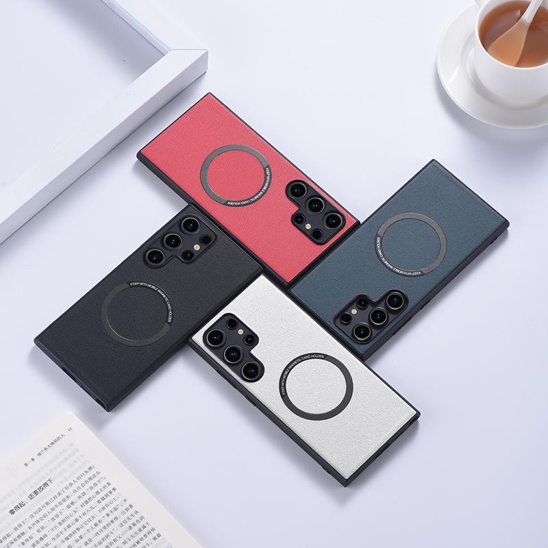 For Samsung Galaxy S24 Ultra Phone Magnetic Case Leather+TPU Cover