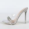 Fashion Liyke PVC Transparente Hausschuhe Damen Street Sexy Eckige Zehenpartie Kristall Strass High Heels Klare Sandalen Sommer Party Abschlussball Schuhe