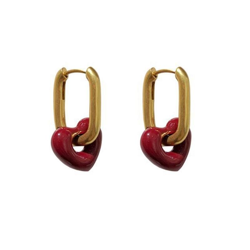 Red Heart Hoop Earrings for Women Girls Lightweight Geometric Ear Accessories Comfortable Student Fashion Jewelry