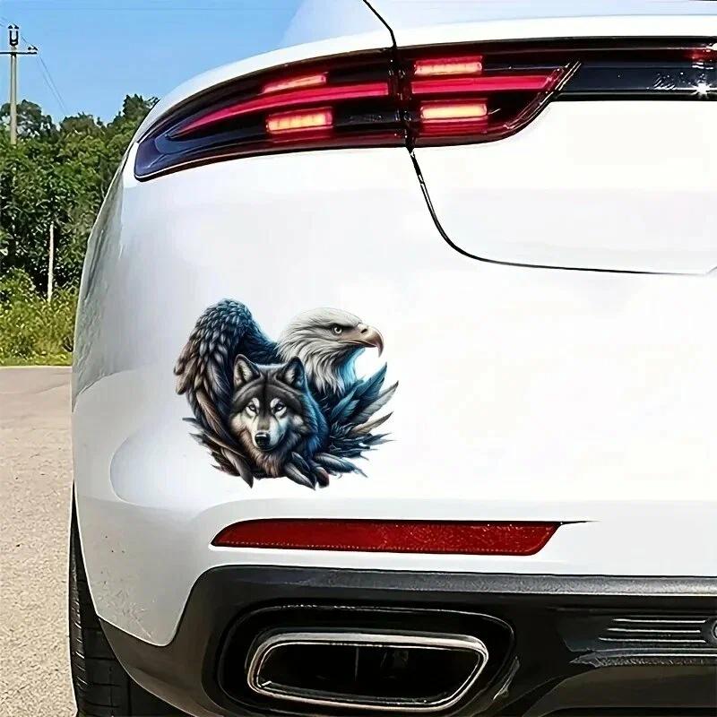 Autoaufkleber Majestätischer Adler und Wolf Vinyl-Aufkleber Wasserdicht Heckscheibe Motorrad Wohnmobil Stoßstange LKW Laptop Dekoration JM98