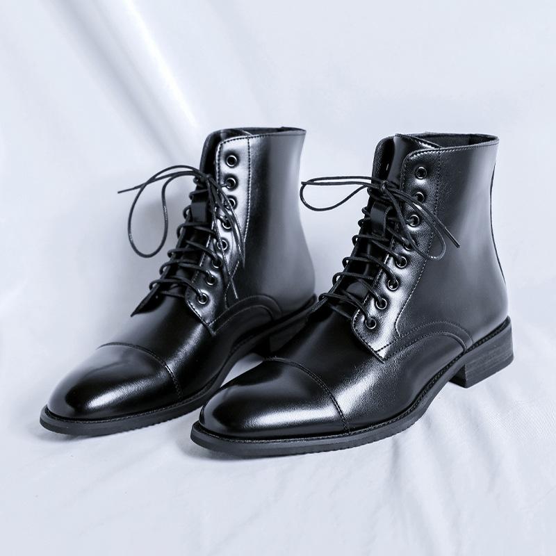 Fashion Luxury Men's Boots British Style Casual Leather Boots Pointed Tip High Top Boot Classic Business Dress Boots for Men Ankle Botas