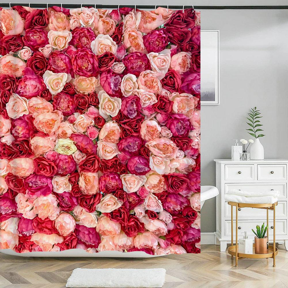 Beautiful natural flowers shower curtain waterproof polyester fabric bath curtain rose floral curtains for bathroom decor