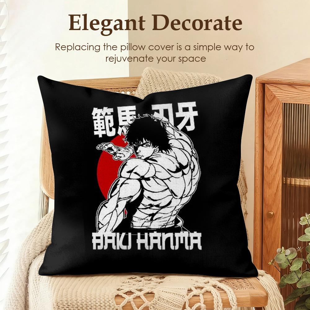 Anime HHanma BBaki Cushion Cover Natural Linen Organic Fabric DoubleSided Printing Sofa Home Decor Gift Pillow Case