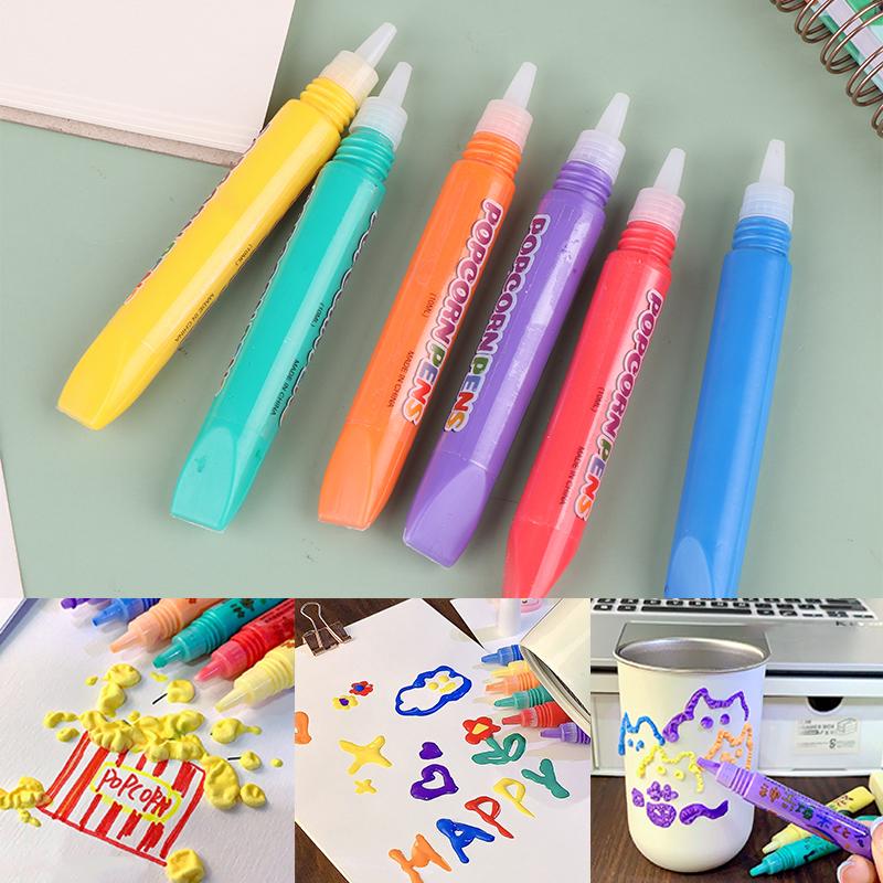 6Pcs 3D Printing Bubble Pen Diy Ink Puffy Paint Pens Like Popcorn Pens Greeting Birthday Cards Handmade Kids Gifts