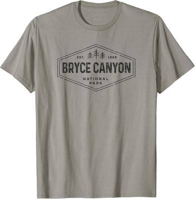 Retro Bryce Canyon Park Hiking T-Shirt with Hexagon Design