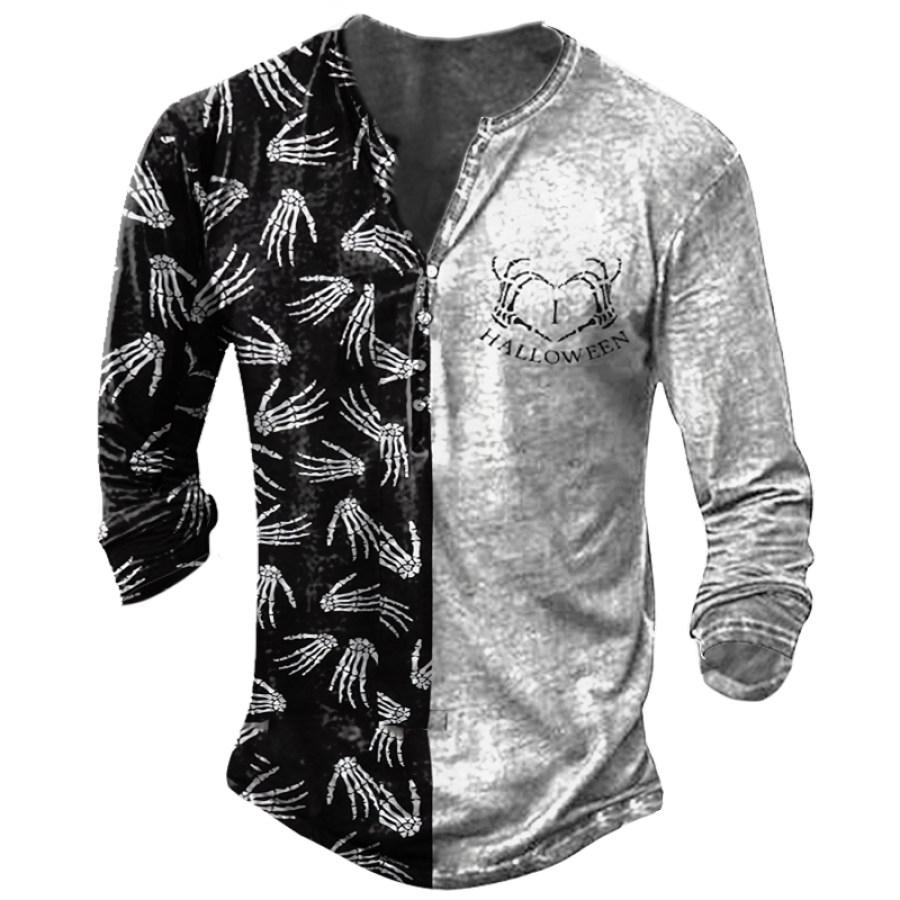 Men Clothes Autumn Casual Long Sleeve Round Neck Button T Shirt Men Sport 3D Digital Print Tops Henry's Shirt