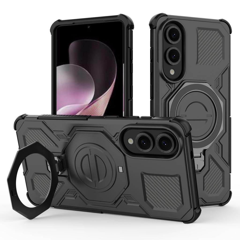 For Samsung Galaxy S25 Edge Magnetic Case Rotating Metal Kickstand PC + TPU Phone Back Cover