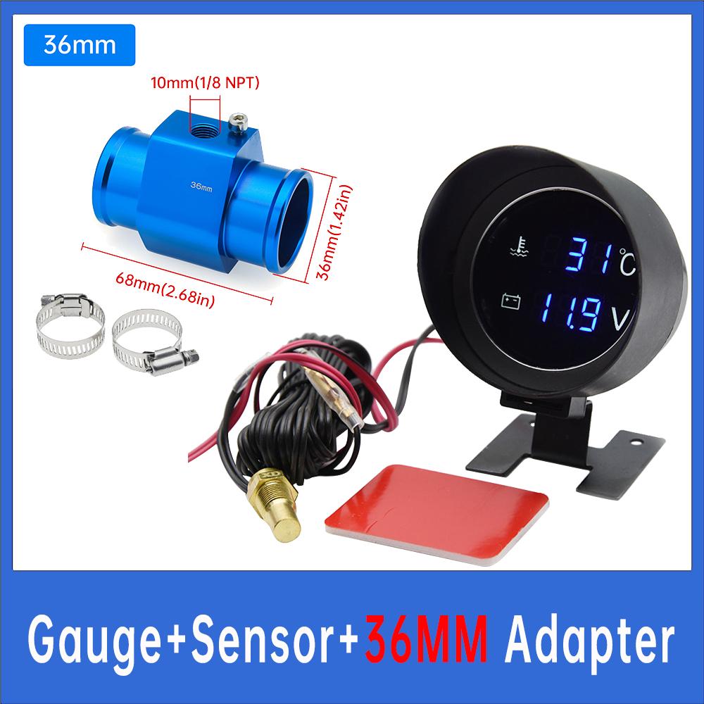 Car Water Temperature Gauge + Voltmeter With Water Temperature Sensor 2 In 1 LCD Car Digital Horizontal 12v 24v Accessories