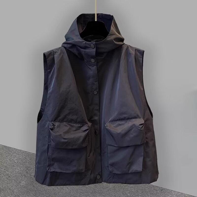 

Мужской жилет с капюшоном и несколькими карманами на осень - американский модный бренд, рабочая одежда для активного отдыха, модная повседневная куртка 2XL чёрный