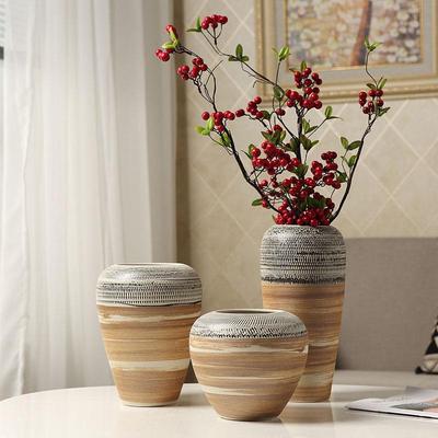 Retro Ceramic Three-Piece Vase Set: Living Room, Dining Table, or Foyer Decoration