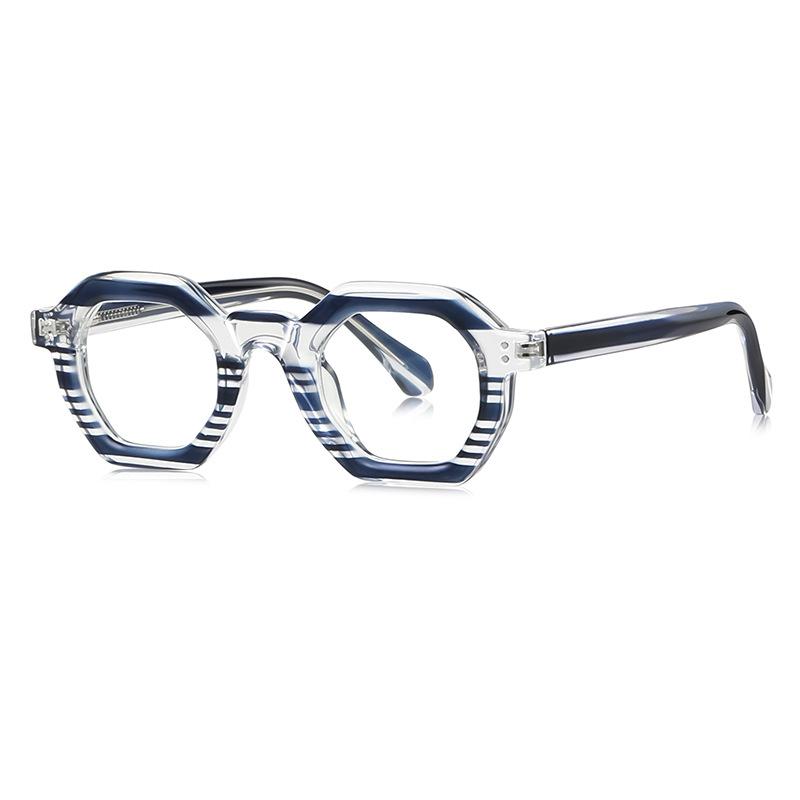 Retro Anti-Blue Light Computer Glasses Frame Men Women Polygon Leopard Optical Spectacle Frame Fake Glasses Trendy TR90 Eyewear