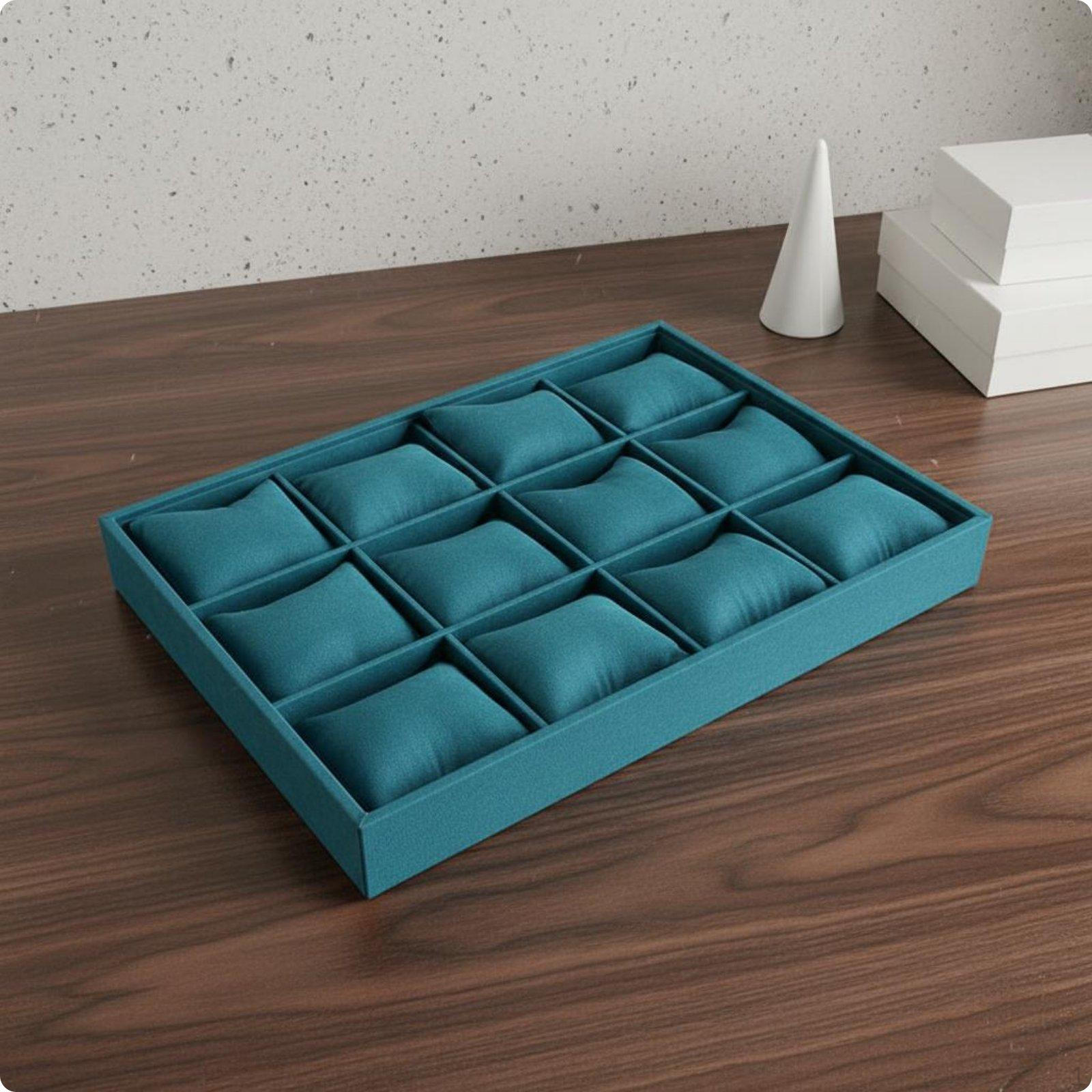 Velvet Jewelry Display Tray Multi Compartment 12Slot Cushioned Pillow Slot Organizer for