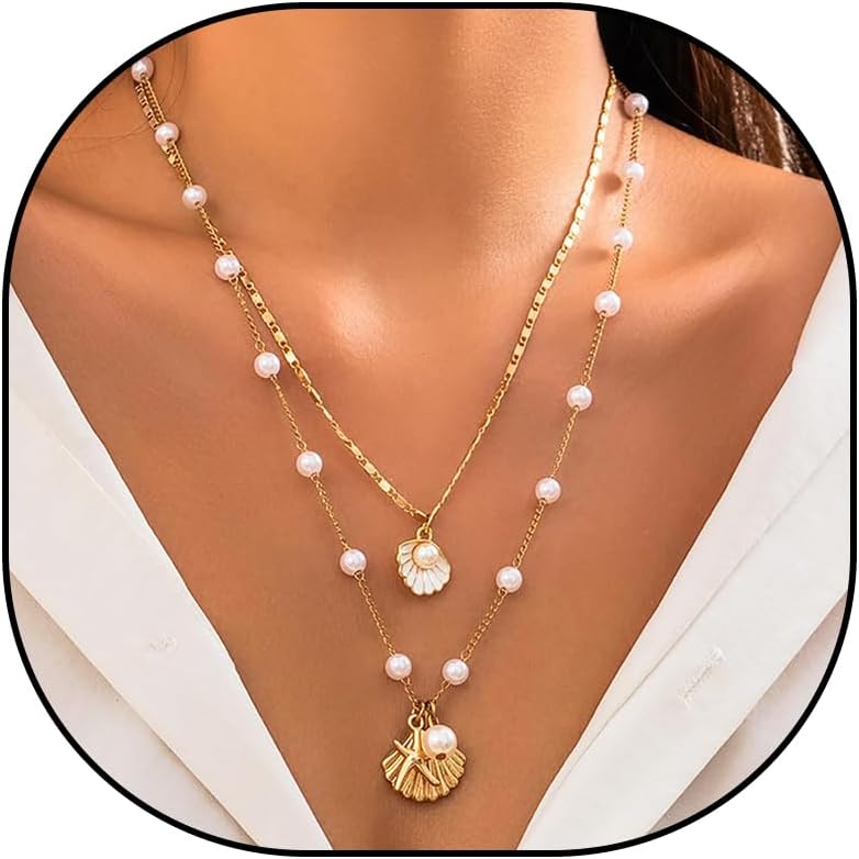 Dcfywl731 Starfish Seashell Necklace for Women Shell Pendant Accessories Chunky Gold Beach Jewelry Womens Fashion Accessories Summer Outfits for