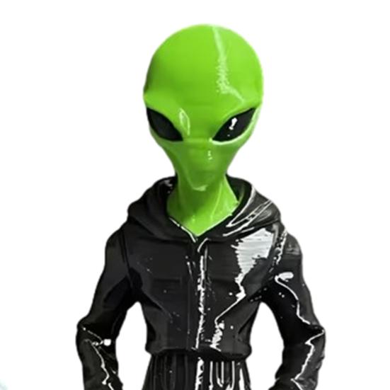 Yousheng Alien Wearing Hoodie Statue, 3D Printed Green Alien Figurine, Collectible Alien Sculpture, Sci-Fi Desktop Decoration Gift for Alien Lovers