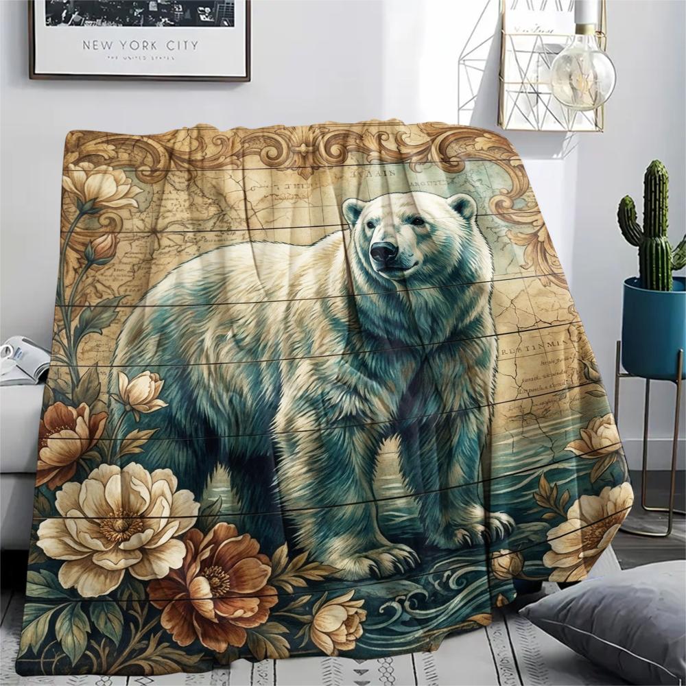 1PC Retro Floral Animal Print Flannel Blanket, High quality All Seasons, Home Decor, Warmth and Comfort, Perfect for Christmas Gifts
