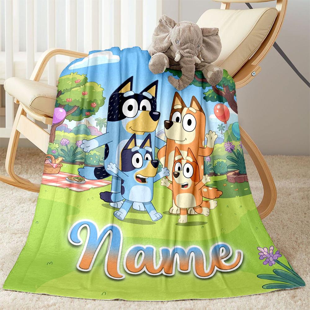 Bluey's Outdoor Fun Customize Your Name Blanket Multi-purpose Personalized Blanket Ultra-Soft Versatile for Bedding Livingroom Seaside Nap