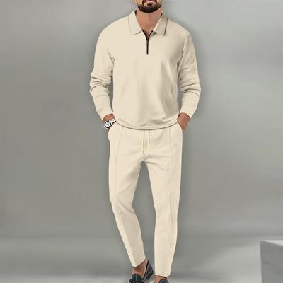 Conjunto de Punto Waffle para Hombre Otoño 2023: Sport Casual de Manga Larga con Cuello Vuelto y Cremallera