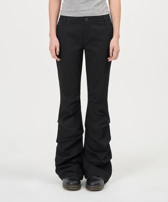 Pepeulli Shirring Boots Cut Cotton Pants (Black)