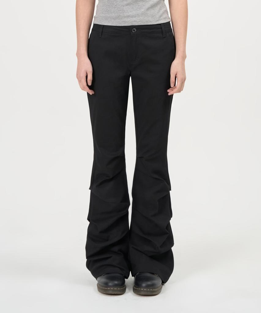 Pepeulli Shirring Boots Cut Cotton Pants (Black)