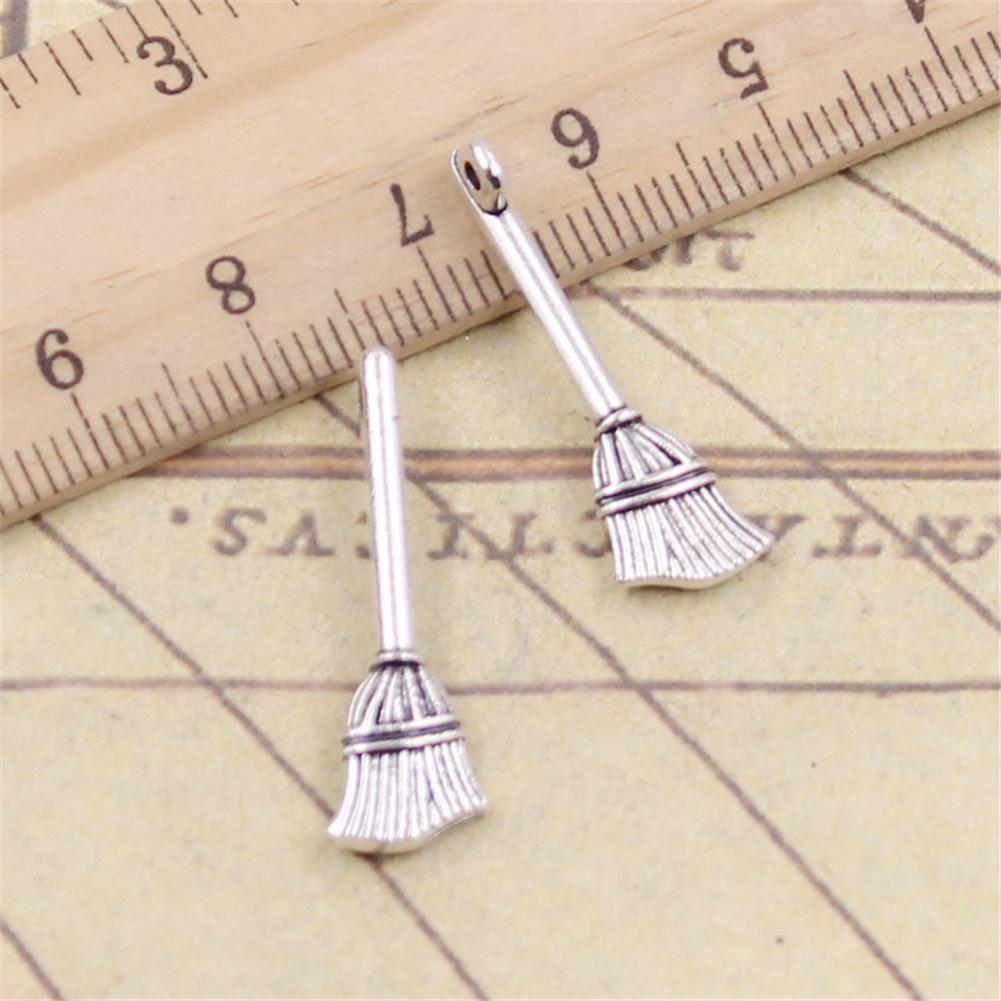 Antique Silver Broom Pendant Charm for Necklace or Bracelet