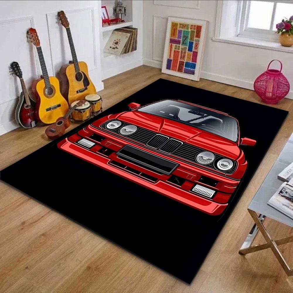Red Classic Car Design Patterned carpet, non slip mat suitable for living room and bedroom sofas