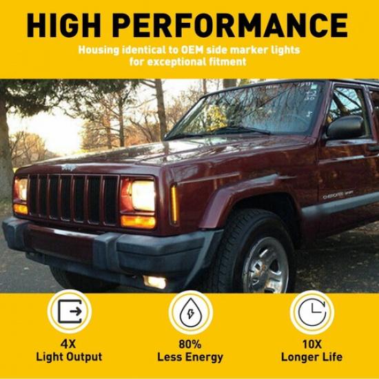 Smoked Lens Amber LED Front Side Marker Lights For 97-01 Jeep Cherokee CH2551118