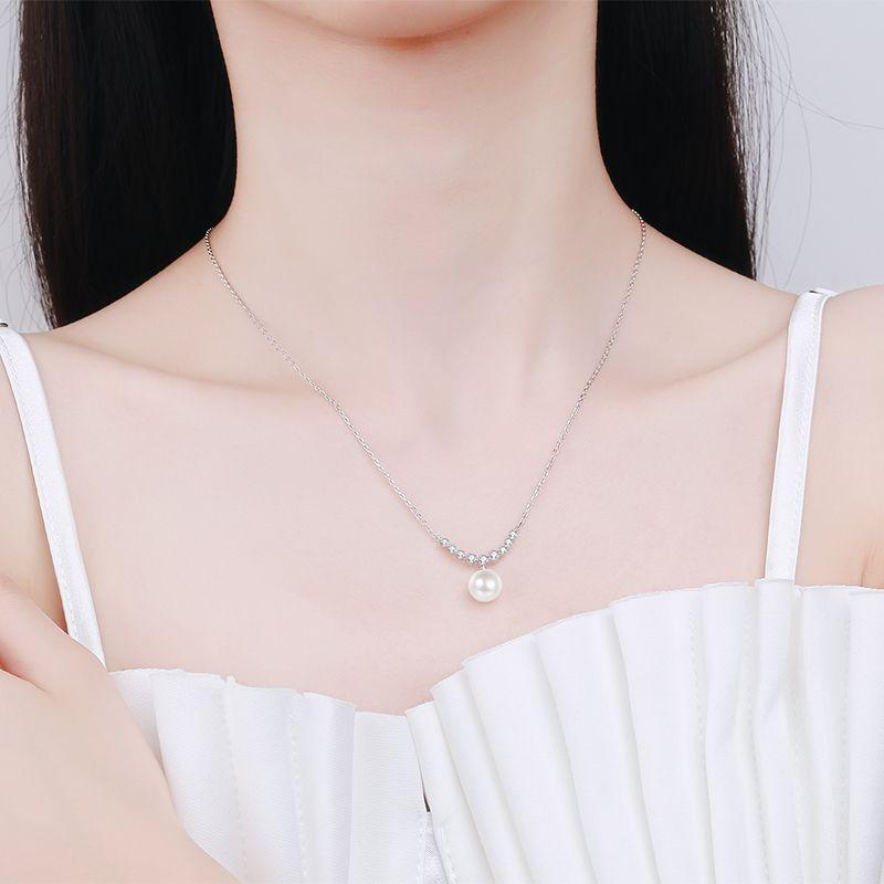 925 Sterling Silver Clavicle Chain Women 'S 8mm Freshwater Pearl Mozang Stone Necklace