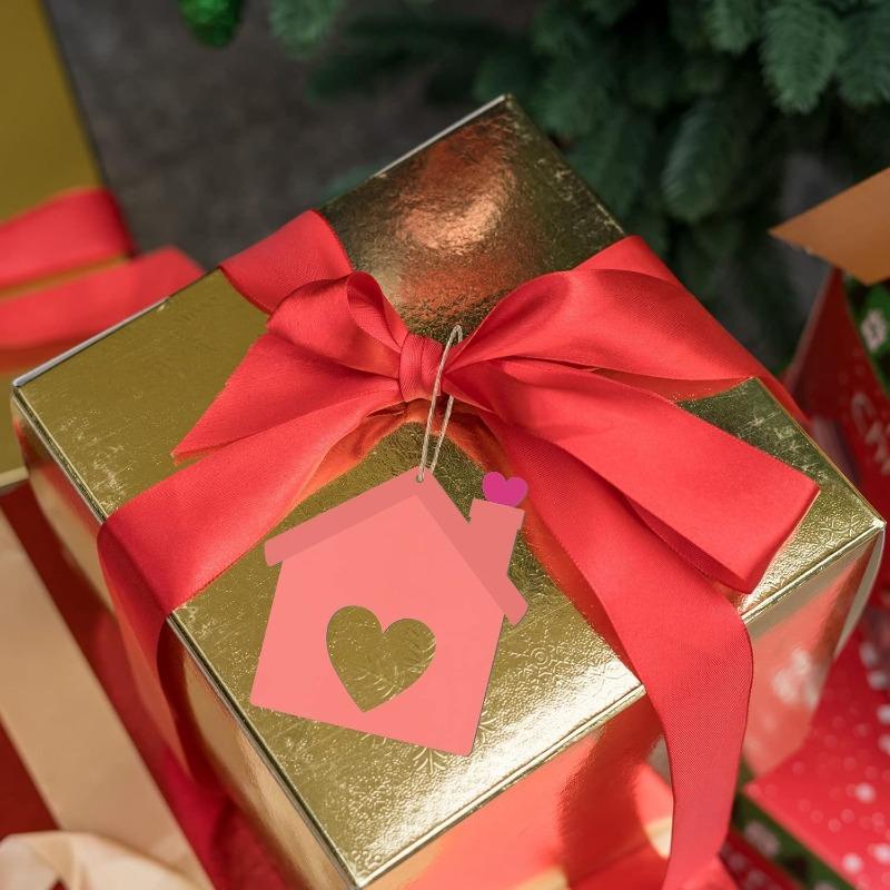 10pcs House Shape Wooden Tag Hanging Heart Wood Cutout Wooden Tags for Christmas Valentine's Day Holiday Wedding