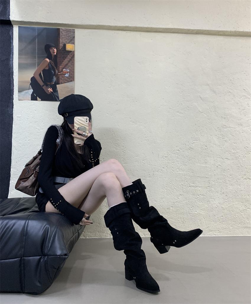 

Нишевый дизайн, задняя молния, заостренный носок, большой обхват голенища, высокий каблук, ботильоны на платформе, ретро, ковбойские сапоги в западном стиле, ботинки на толстом каблуке для женщин 39