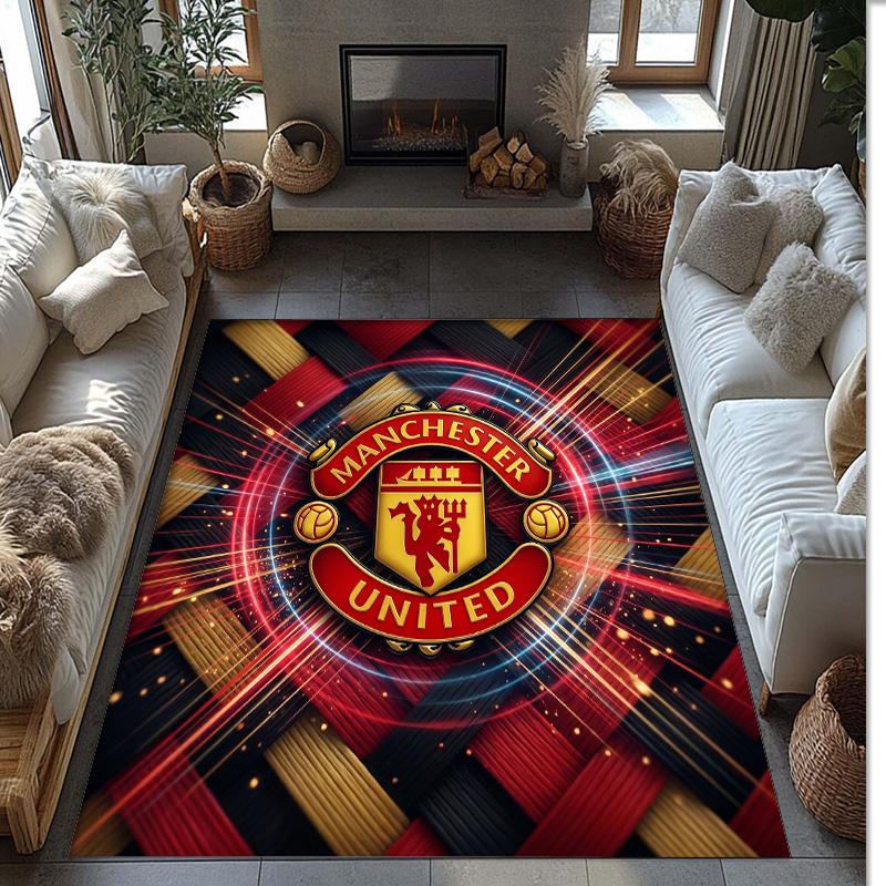 Tappeto in Flanella Stampato Manchester United Antiscivolo Morbido Poliestere Tappeto per Pavimento Tappetino Decorativo per Interni per Camera da Letto Soggiorno Divano