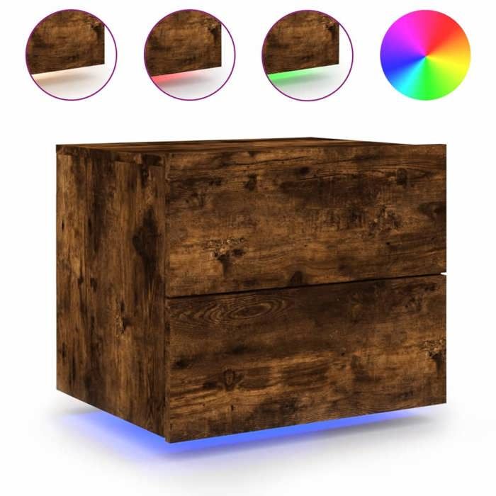 VidaXL Wall-Mounted Bedside Table with LED Lights, Nightstand, Bedside Table, Bedroom Bedside Cabinet, Modern, Oak 836820