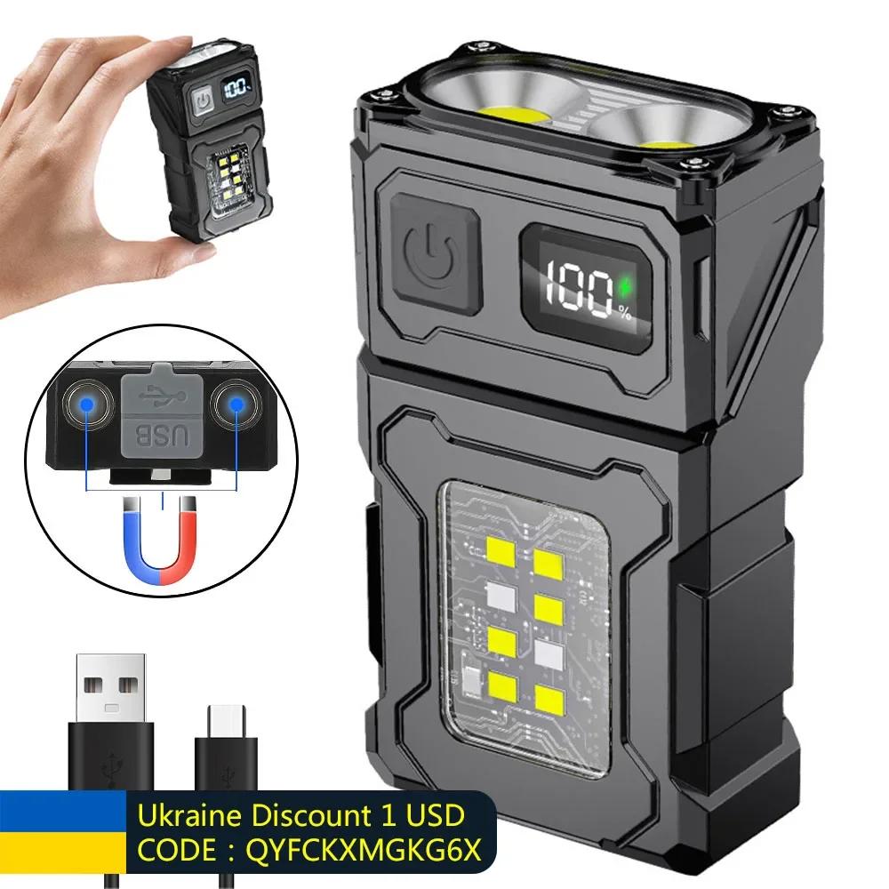 USB Rechargeable LED Flashlight Portable Tail magnet flashlight Super Bright Camping Lantern Side COB emergency light