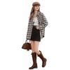 Women's Retro Coffee Plaid Wool Blend Long-Sleeved Shirt