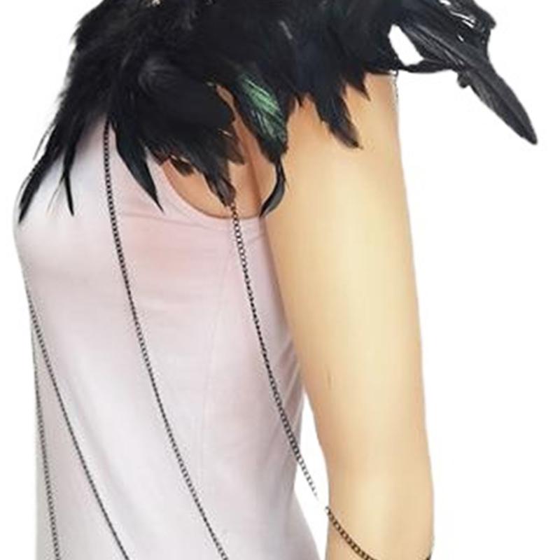 Feather Epaulette Shoulder Wrap Lace Choker Halloween Cosplay Costume Gothic Feather Harness Body Chain for Womens