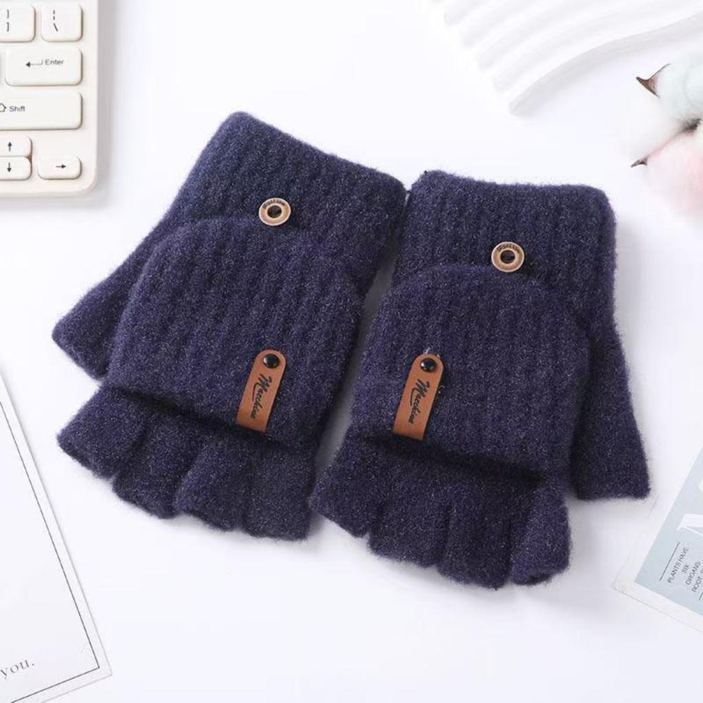 Winter Thick Half Finger Flip Gloves for Cute Women, Warm Cycling in Winter, Knitted for Students To Write and Type On