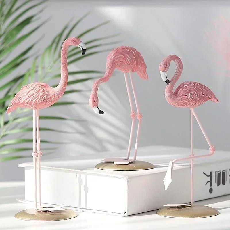 New Creative Pink Resin Figurines Crafts Ins Flamingo Ornament Home Desk Cartoon Accessories Living Room Desktop Decorations