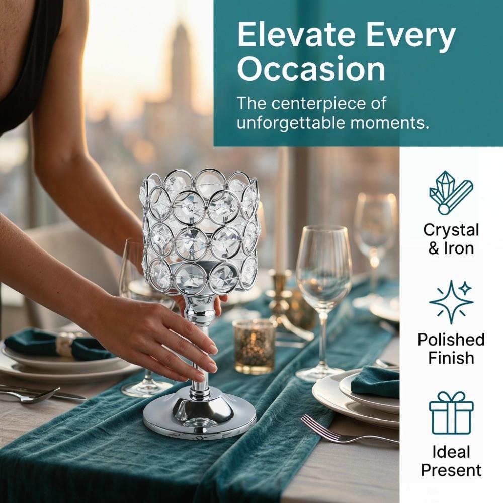 8.27x3.15in Crystal Metal Candle Holder Fireplace Home Candle Stand Household Desktop Setup