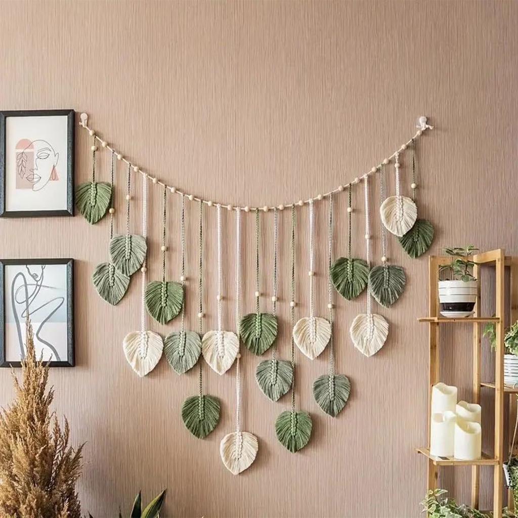 Leaf Shaped Wall Hanging Garland Decorative Macrame Banner for Living Room Bedroom Nursery Party Backdrop Decoration