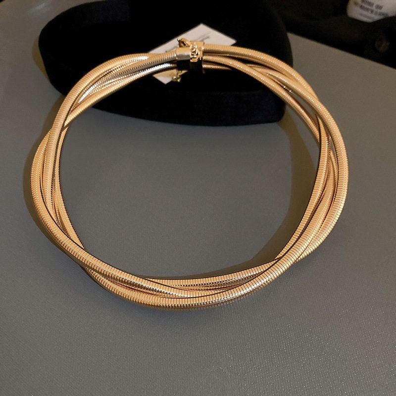Cold Style Metal Multi-Layer Winding Cable Stitch Women s Necklace Necklace-Gold