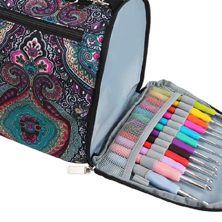 Durable Crochet Tote Bag for Yarn and Needle Hooks Keep Everything in Place